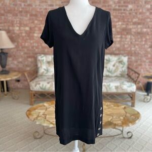 Madewell Dress Shift Black Side Button Short Sleeve V-neck Mini S Work Casual